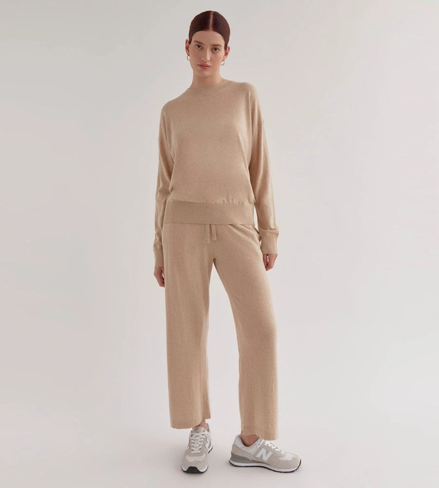 Assembly Label | Cotton Cashmere Lounge Wide Leg Pant | Oat Marle