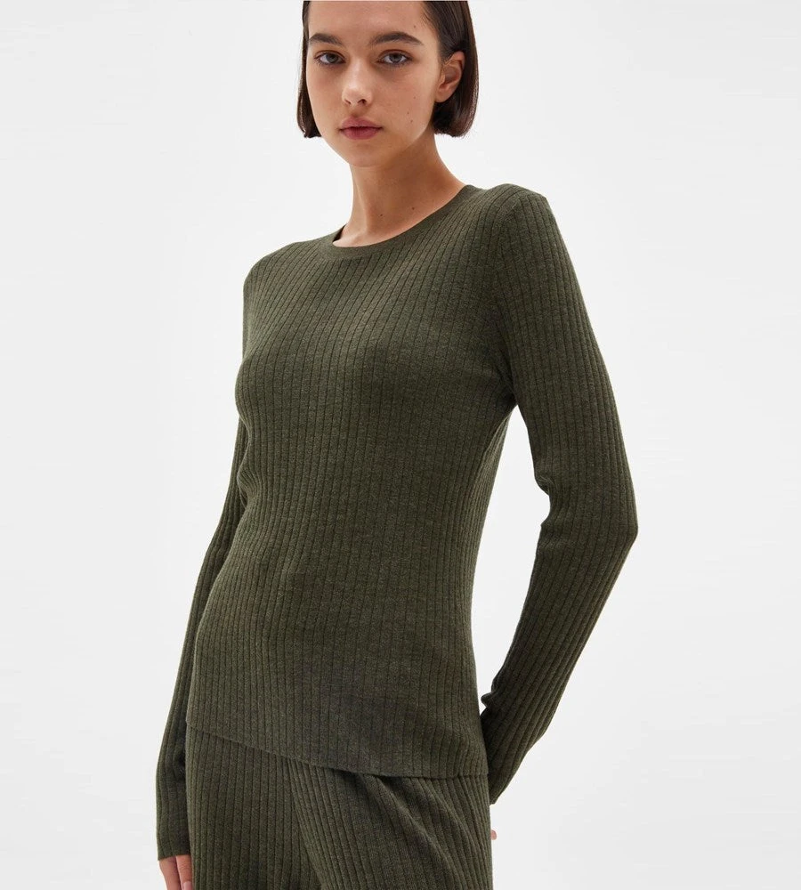Assembly Label | Ella Long Sleeve Knit | Dark Olive Marle