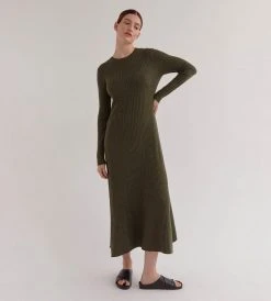 Assembly Label | Ella Long Sleeve Knit Dress | Dark Olive Marle