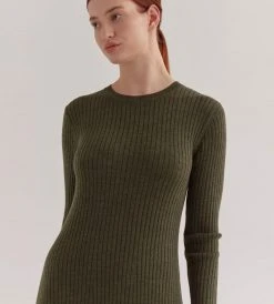 Assembly Label | Ella Long Sleeve Knit Dress | Dark Olive Marle