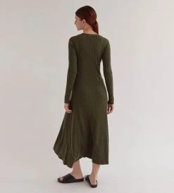 Assembly Label | Ella Long Sleeve Knit Dress | Dark Olive Marle