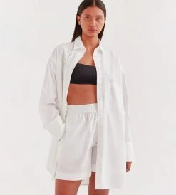 Assembly Label | Riley Poplin Long Sleeve Shirt | White Fashion + Beauty