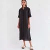 New In Fashion Assembly Label | Tori Linen Short Sleeve Shirt Dress | Black