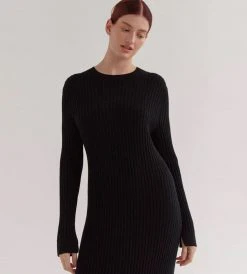 Fashion + Beauty Assembly Label | Wool Cashmere Rib Dress | Black