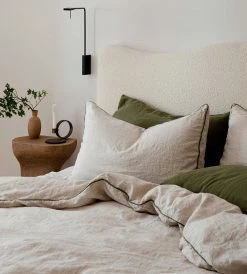 Cultiver | Linen Sheet Set | Natural / Forest Piped