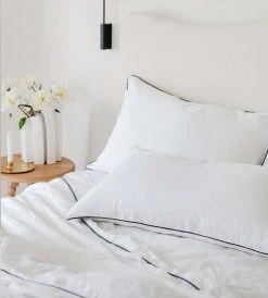 Cultiver | Linen Duvet Cover Set | White / Navy Piped Homewares