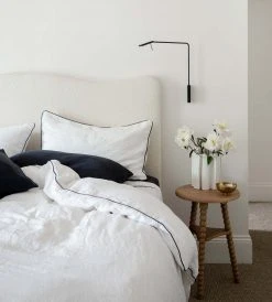 Cultiver | Linen Pillowcase Pair | White / Navy Piped