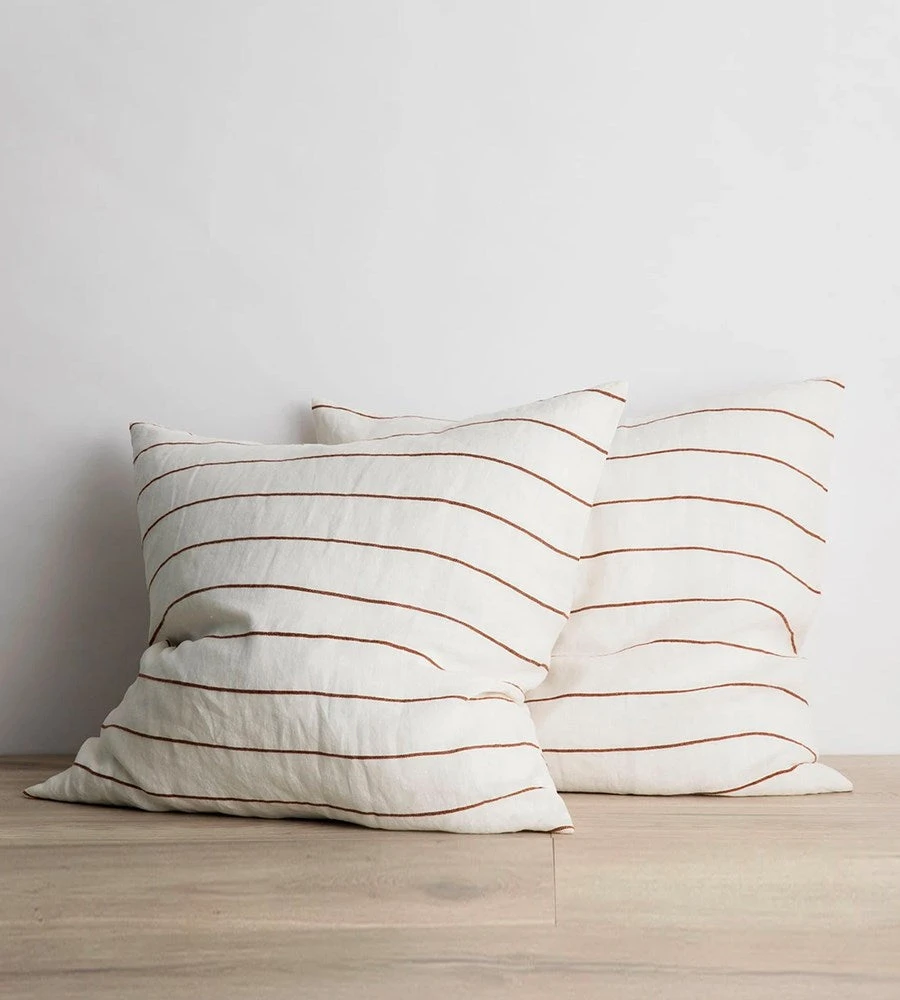 Cultiver | Linen European Pillowcase Pair | Cedar Stripe Homewares