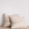 Cultiver | Linen European Pillowcase Pair | Natural / Forest Piped