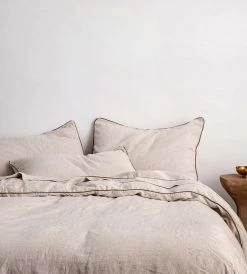 Homewares Cultiver | Linen Flat Sheet | Natural / Forest Piped