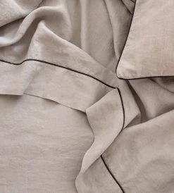 Cultiver | Linen Flat Sheet | Smoke / Slate Piped