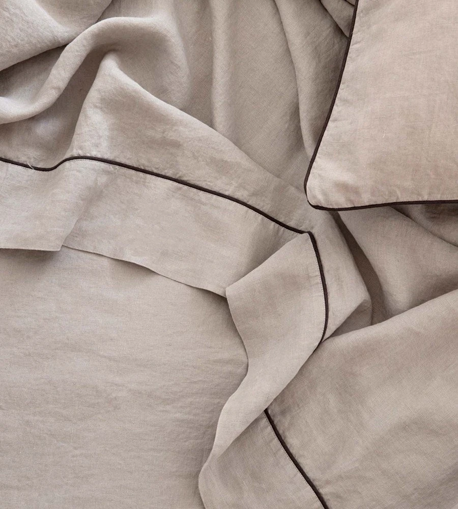 Cultiver | Linen Flat Sheet | Smoke / Slate Piped