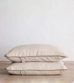 Cultiver | Linen Pillowcase Pair | Natural / Forest Piped