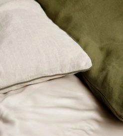 Cultiver | Linen Pillowcase Pair | Natural / Forest Piped