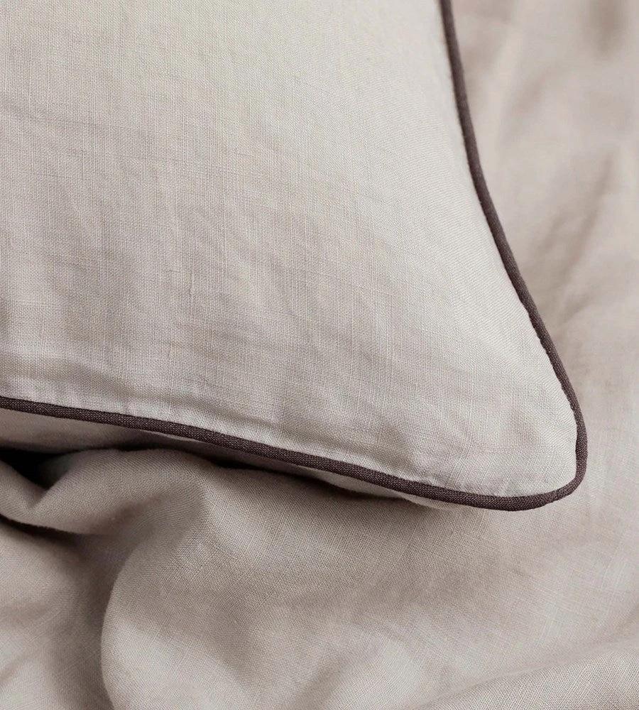 Cultiver | Linen Flat Sheet | Smoke / Slate Piped