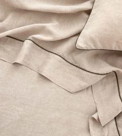 Cultiver | Linen Sheet Set | Natural / Forest Piped