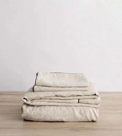 Cultiver | Linen Sheet Set | Natural / Forest Piped
