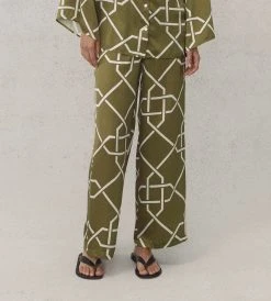 Des Sen | Sen Silk Lounge Set Pants | Khaki Print