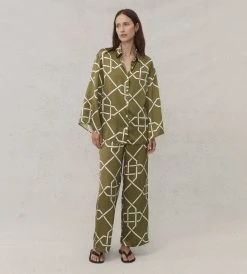 Des Sen | Sen Silk Lounge Set Pants | Khaki Print
