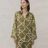 Des Sen | Sen Silk Lounge Set Shirt | Khaki Print