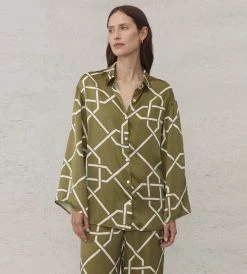 Des Sen | Sen Silk Lounge Set Shirt | Khaki Print