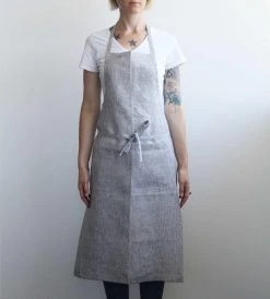 Fog Linen | Full Apron | Grey White Stripe