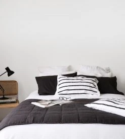 Father Rabbit Limited Father Rabbit | Quilted Blanket | Charcoal & Pinstripe Homewares