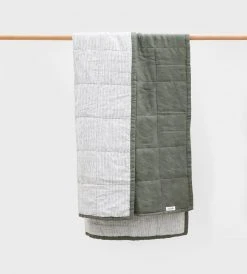 Father Rabbit Limited Father Rabbit | Quilted Blanket | Khaki & Pinstripe Homewares