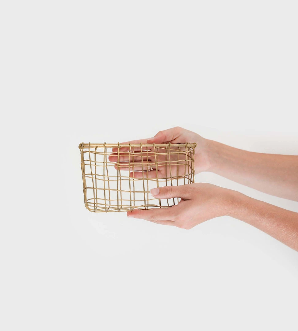 Fog Linen | Brass Basket Rectangle Homewares