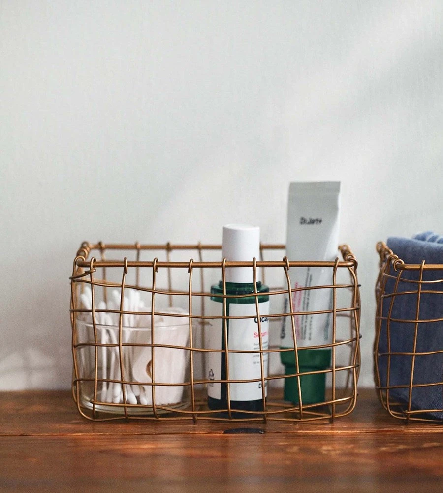 Fog Linen | Brass Basket Rectangle Homewares