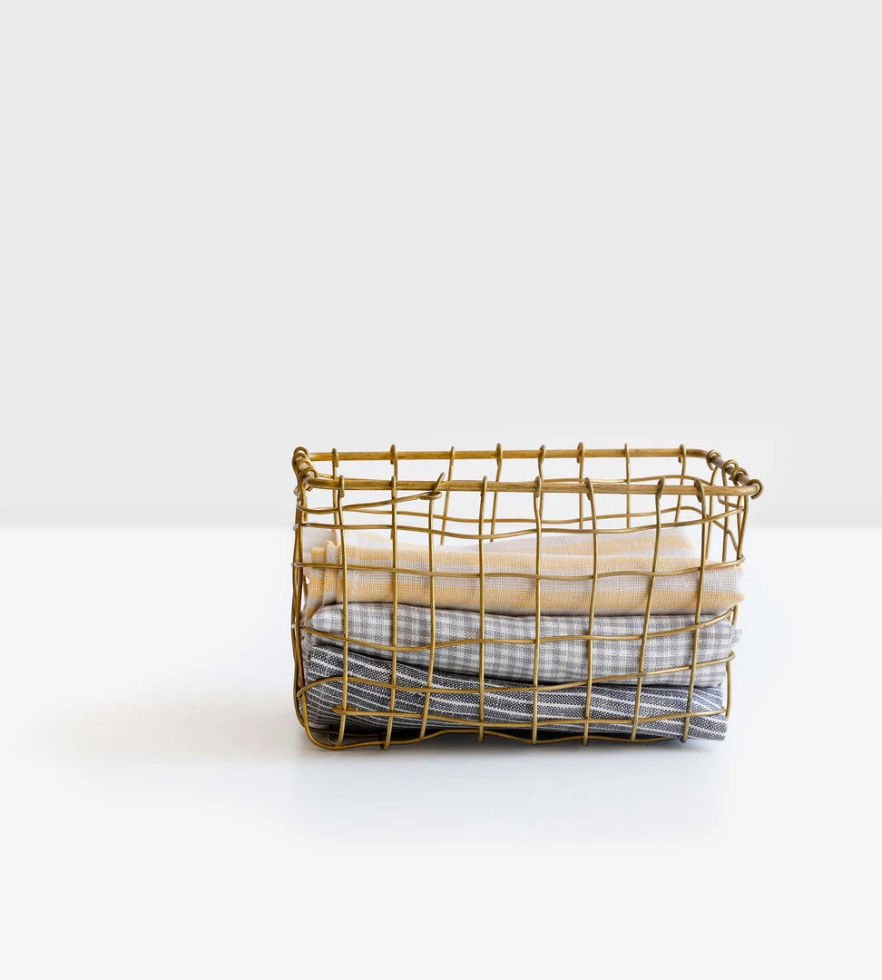 Fog Linen | Brass Basket Rectangle Homewares