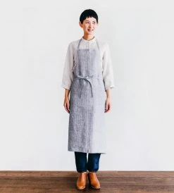 Fog Linen | Full Apron | Grey White Stripe