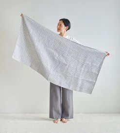 Homewares Fog Linen | Linen Chambray Towel | Navy Stripe