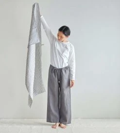 Homewares Fog Linen | Linen Chambray Towel | Navy Stripe