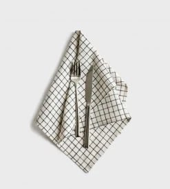Homewares Fog Linen Napkin | Jenn Bistro Cream & Navy Blue Check