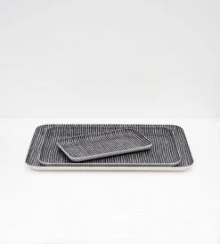 Homewares Fog Linen Tray | Grey And White Stripe