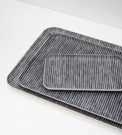 Homewares Fog Linen Tray | Grey And White Stripe