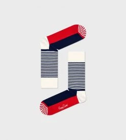 Fashion + Beauty Happy Socks | Men's Half Stripe Sock | Navy Cream