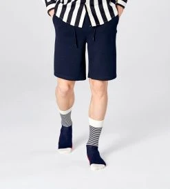 Fashion + Beauty Happy Socks | Men's Half Stripe Sock | Navy Cream