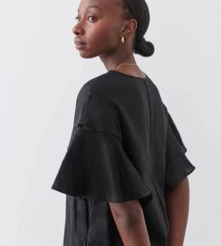 Joslin | Bailey Linen Ramie Mini Smock Dress | Black Fashion + Beauty