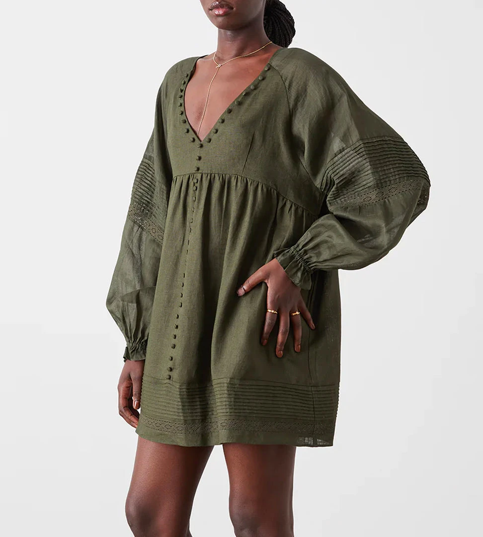 Coming Soon + Preorder Joslin | Lillian 4.0 Linen Ramie Smock Dress | Forest