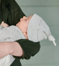 Nature Baby | Cotton Knotted Beanie Hat | Grey Marle Stripe Baby + Child