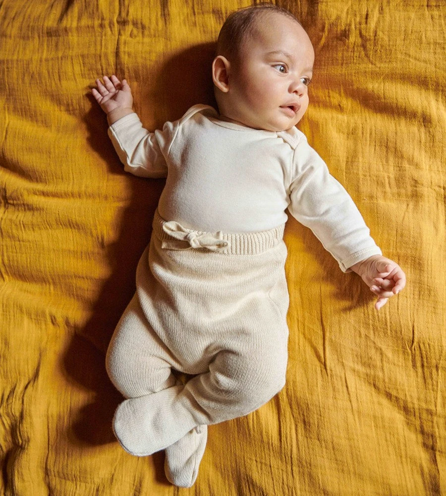 Nature Baby | Cotton Knit Footed Romper | Oatmeal Marl
