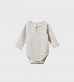 Nature Baby | Henley Long Sleeve Bodysuit Waffle | Light Grey Marl Baby + Child