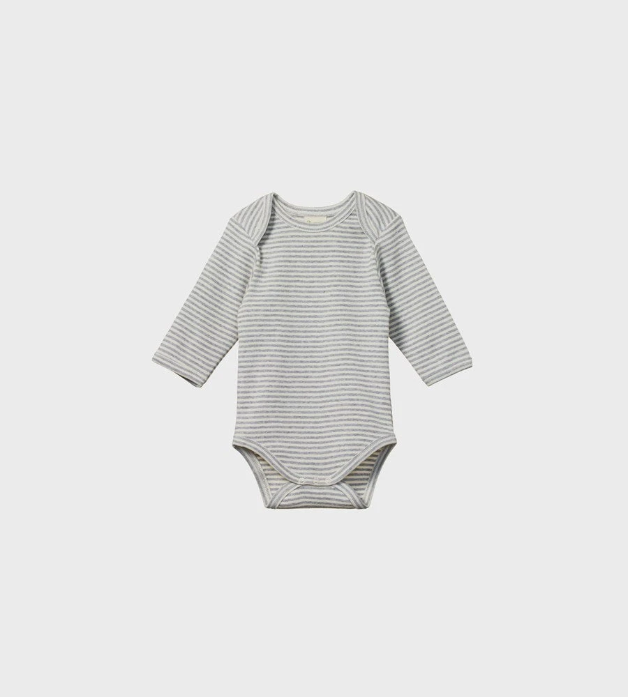 Nature Baby | Long Sleeve Bodysuit | Grey Marl Stripe Baby + Child