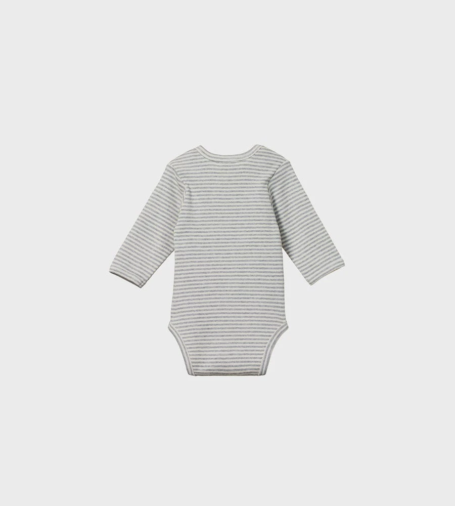 Nature Baby | Long Sleeve Bodysuit | Grey Marl Stripe Baby + Child
