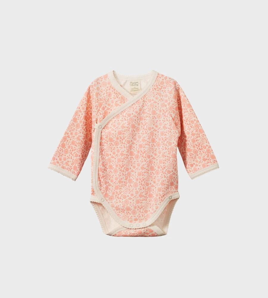 Nature Baby | Long Sleeve Kimono Bodysuit | Willow Daphne Print Baby + Child