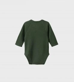 Nature Baby | Mer Ess Long Sleeve Kimono Bodysuit Pointelle | Thyme