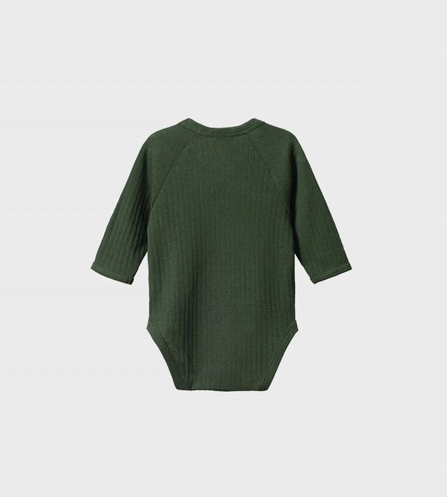 Nature Baby | Mer Ess Long Sleeve Kimono Bodysuit Pointelle | Thyme