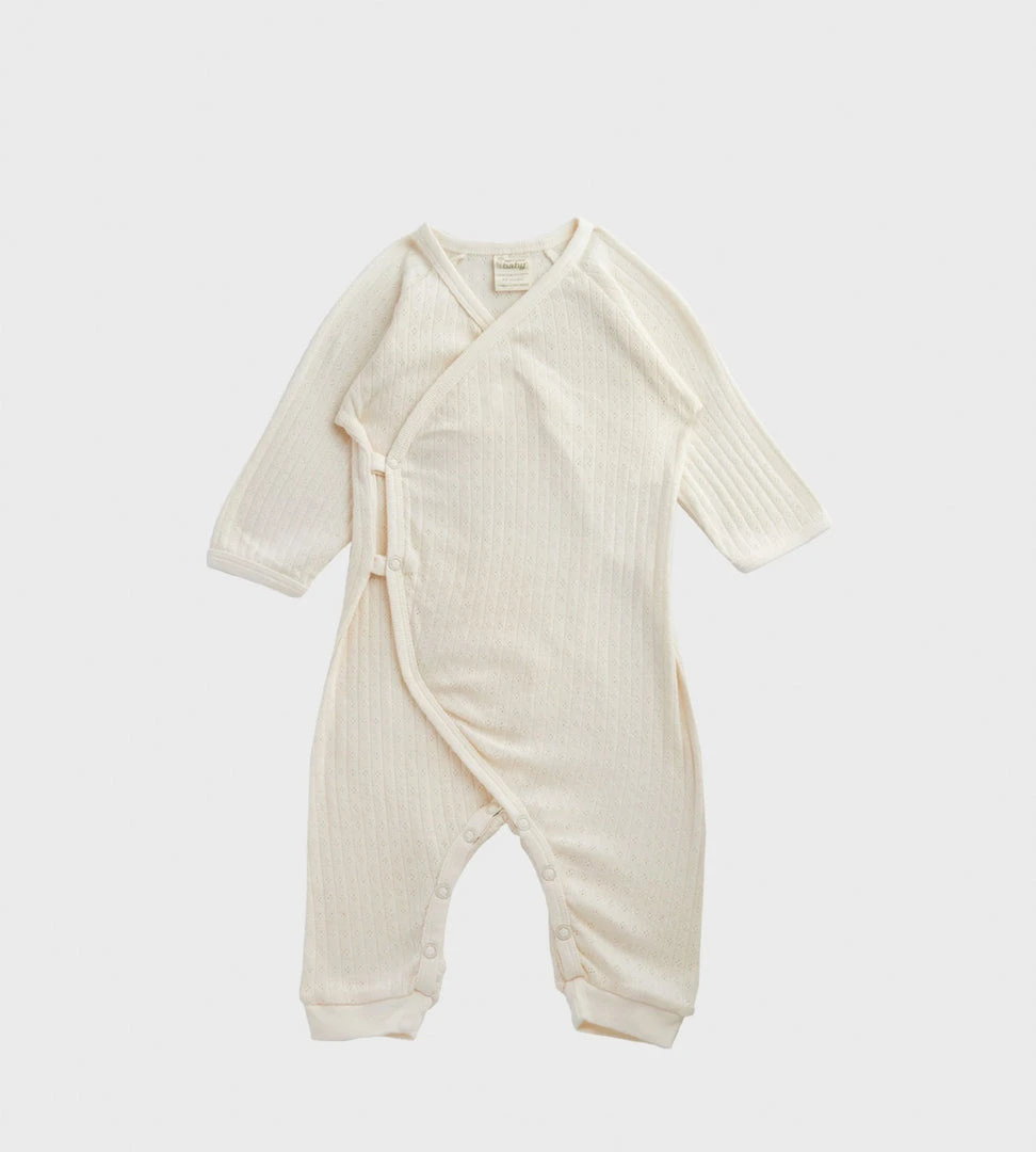 Nature Baby | Pointelle Kimono Stretch & Grow One Piece | Natural